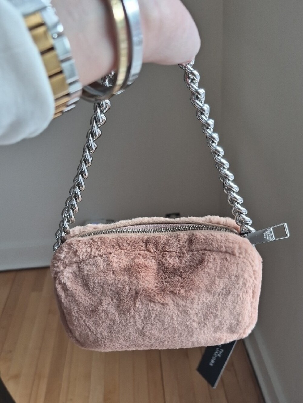 Marc Jacobs Blush Pink Faux-Fur Mini Crossbody with Silver Chain - Picture 11 of 14